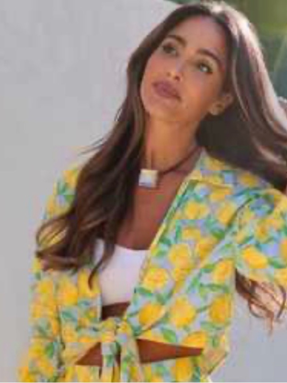 Zara Light Blue Lemon Crop Tie-Front Crop-top